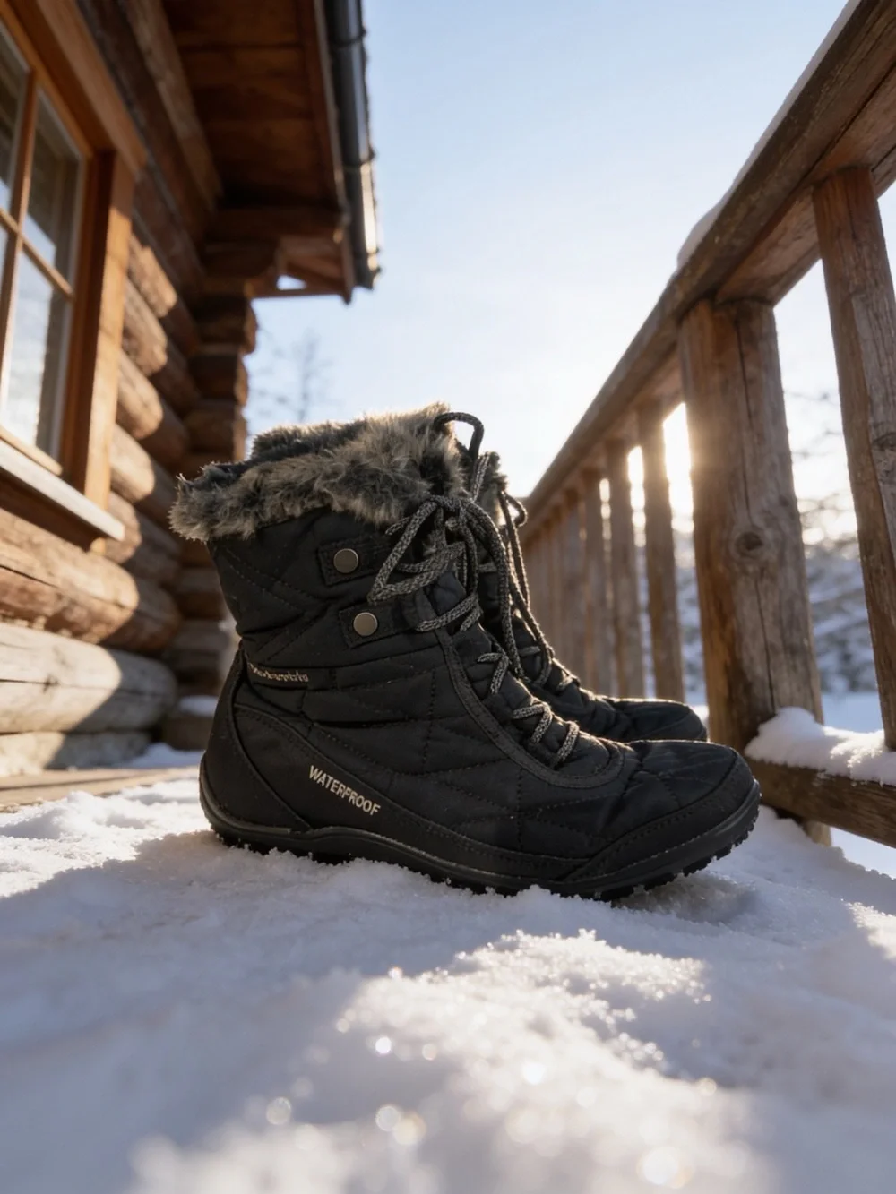 Columbia Black Winter Waterproof Lace-Up Boots with Faux Fur Trim